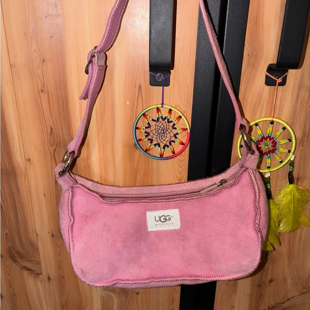 UGG Pink Suede Shoulder Bag with Adjustable Strap